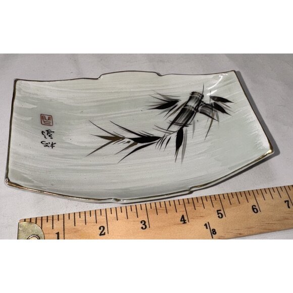 Japanese Ceramic Rectangular Plate With Bamboo Design & Gold Trim - 8.5" Long - - Picture 5 of 6